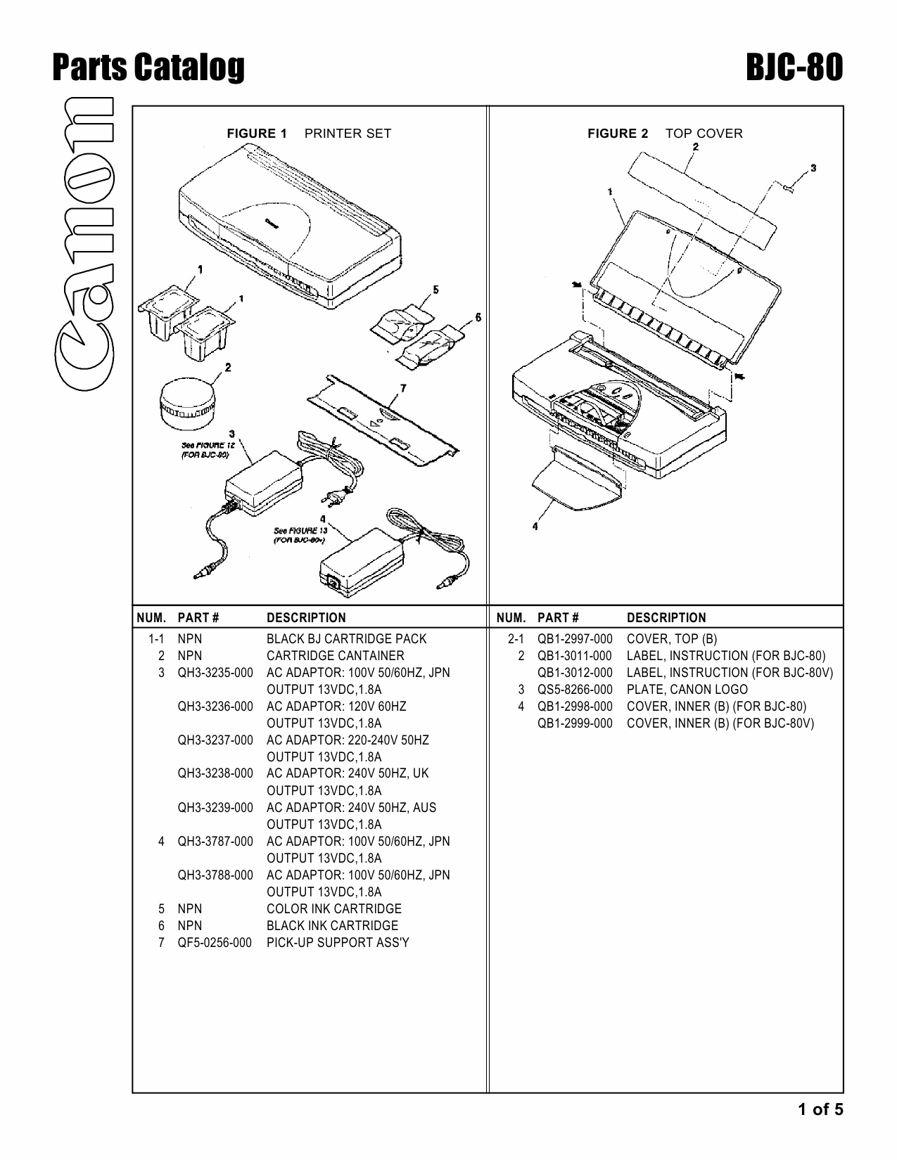 Canon BubbleJet BJC-80 Parts Catalog Manual-2